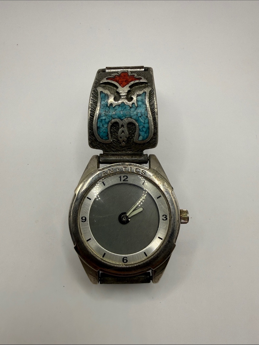 Vintage Southwestern Silver Tone Turquoise Blue Red Speidel Statement Watch